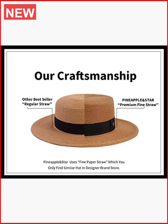 Straw Boater Sun Hat UPF50+ Wide Brim Beach Travel Crushproof main image 4